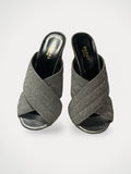 Gucci Silver Glitter Webby Slide Heels