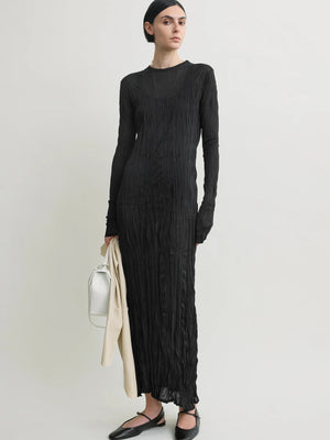 Toteme Crinkled Knit Long-sleeve Black-klänning