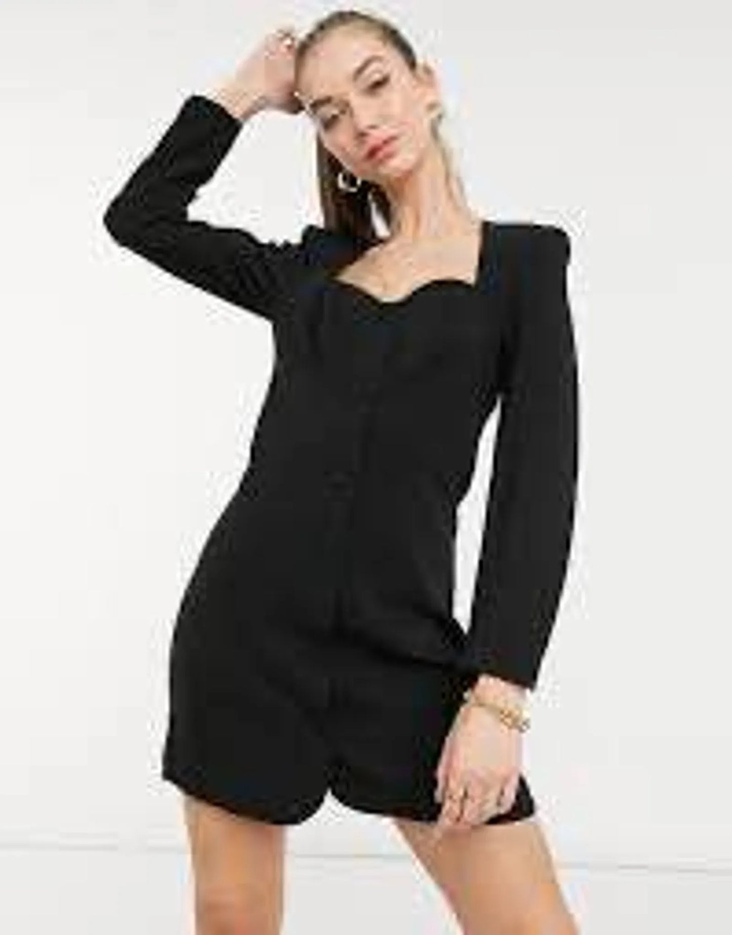 & Other Stories Buttoned Sweetheart Padded Shoulder Mini Dress