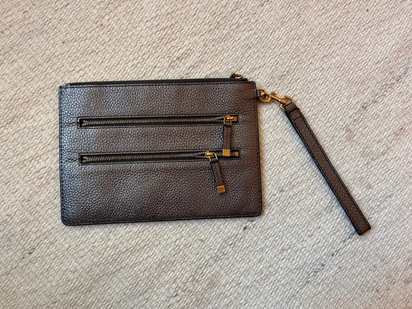 Christian Dior Dior J’adior Leather Zip Pouch / Wristlet – Metallic Bronze Clutch bag