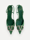 Valentino V Logo Crystal Sling Back Satin 80mm Heels