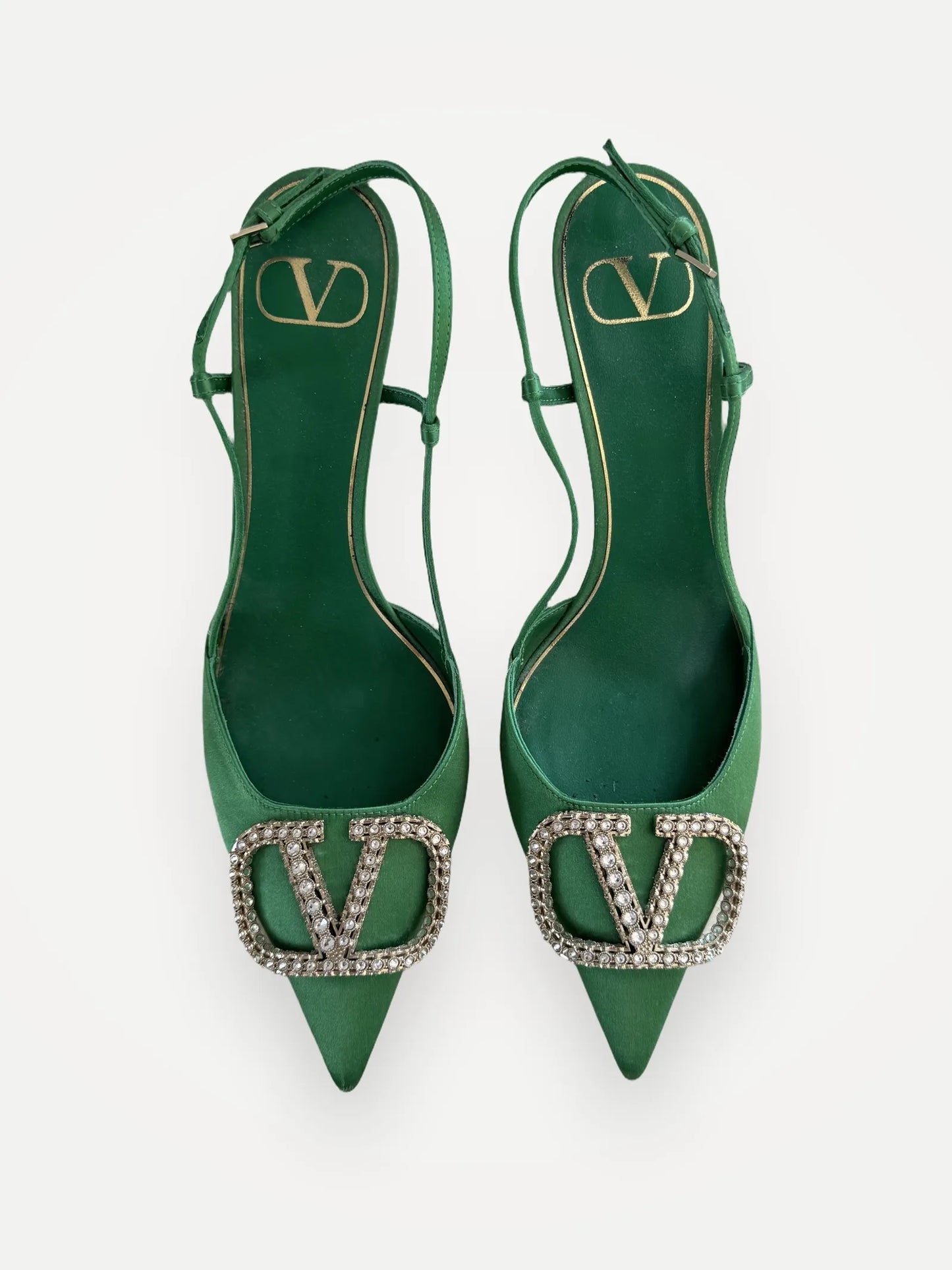 Valentino V Logo Crystal Sling Back Satin 80mm Heels
