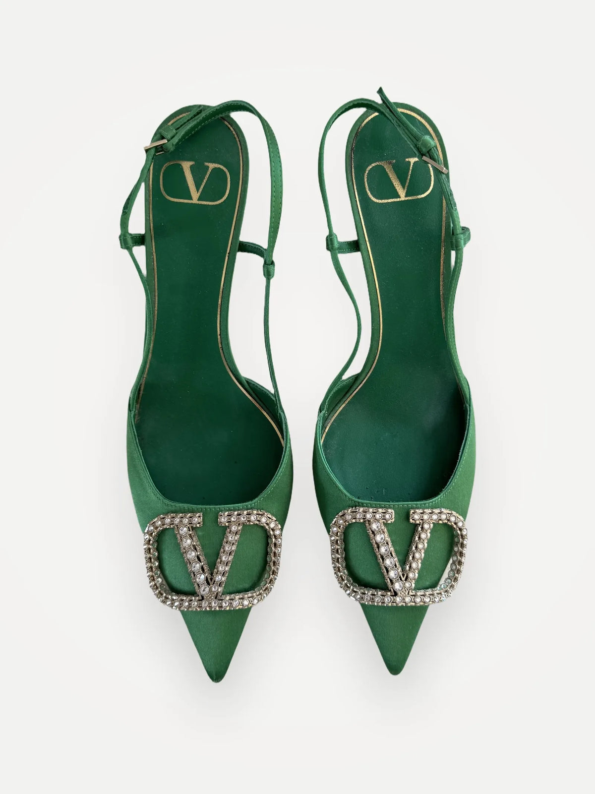 Valentino V Logo Crystal Sling Back Satin 80mm Heels