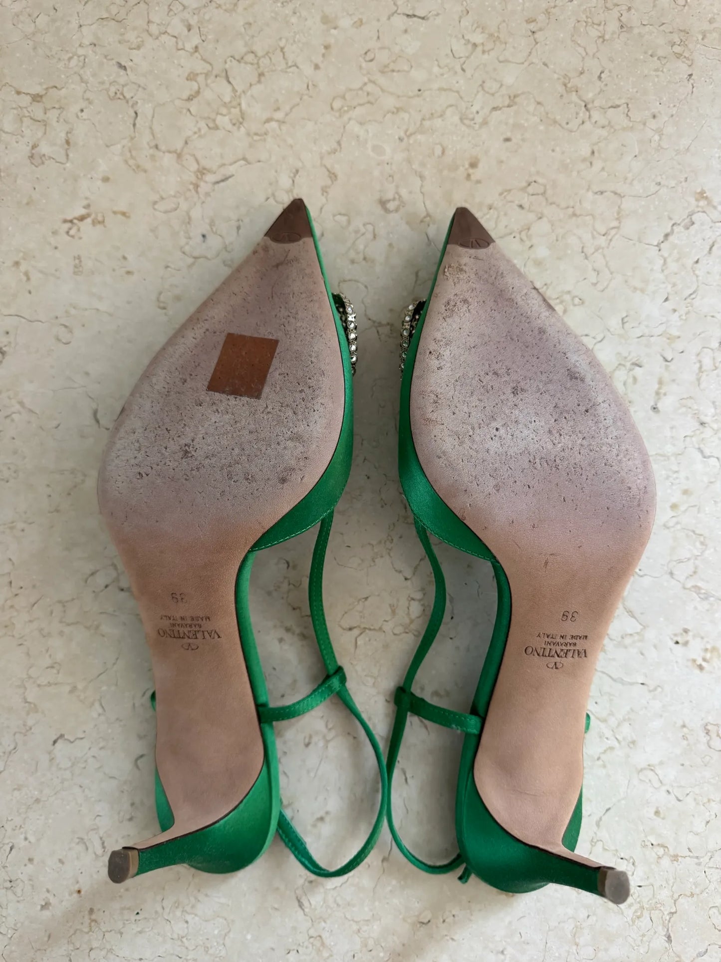 Valentino V Logo Crystal Sling Back Satin 80mm Heels
