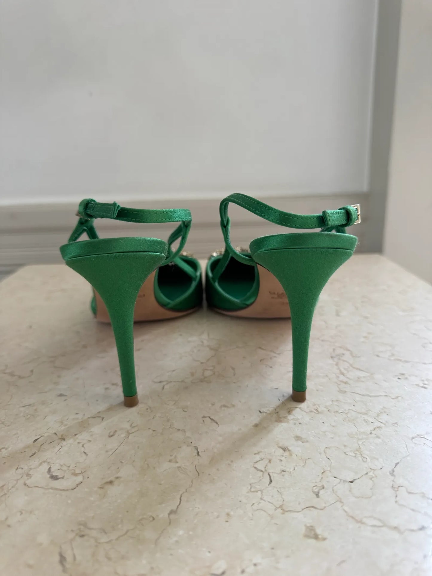 Valentino V Logo Crystal Sling Back Satin 80mm Heels