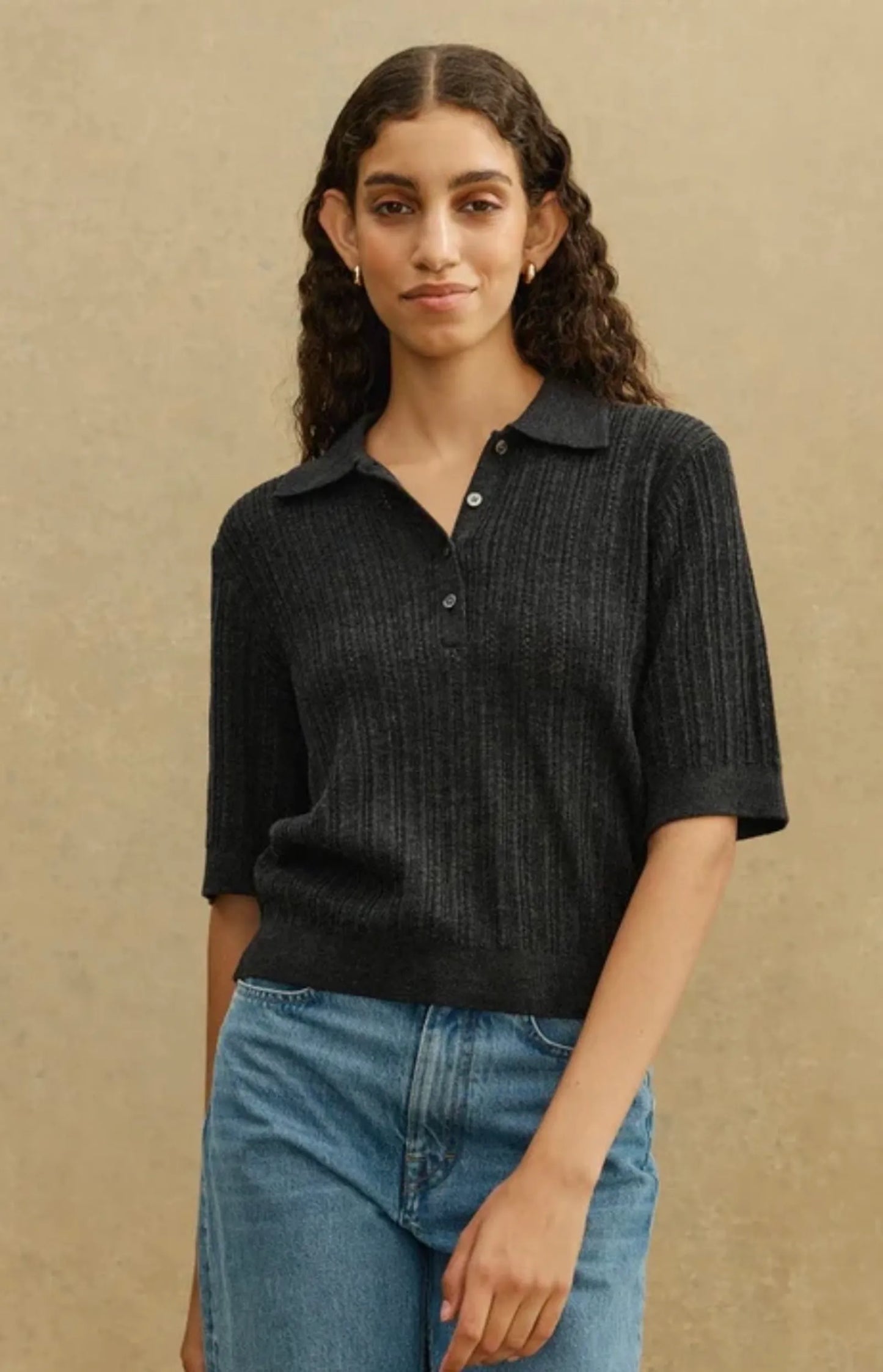 A Day's March Hazel Pointelle Merino Polo-ullpiké