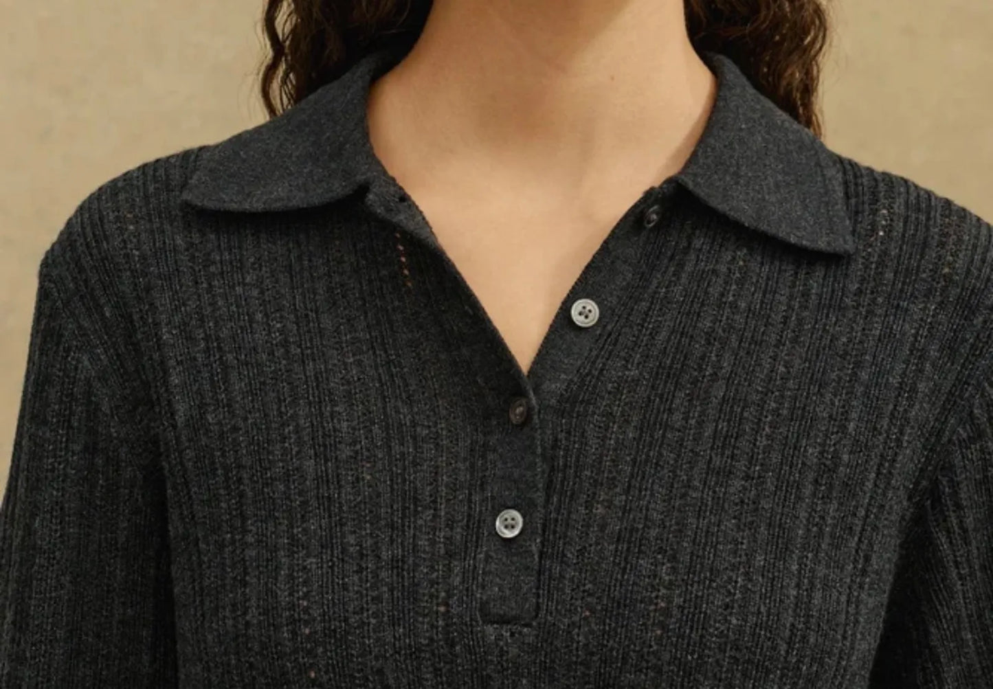 A Day's March Hazel Pointelle Merino Polo-ullpiké
