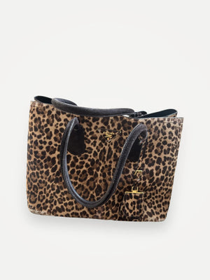 Prada Large Double Fur Leopard Tote-axelremsväska