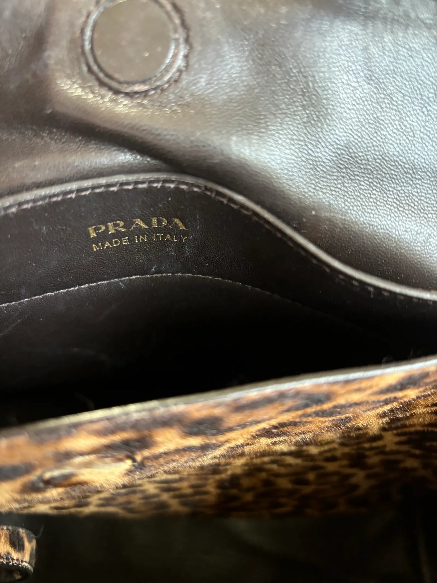 Prada Large Double Fur Leopard Tote-axelremsväska