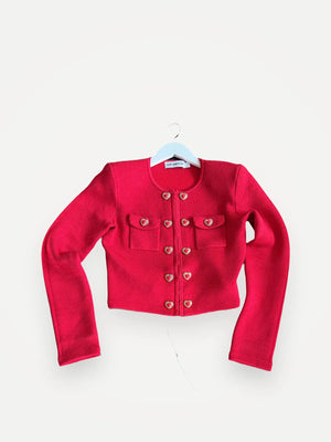 Self-Portrait Red Knit Heart Buttoned-kofta