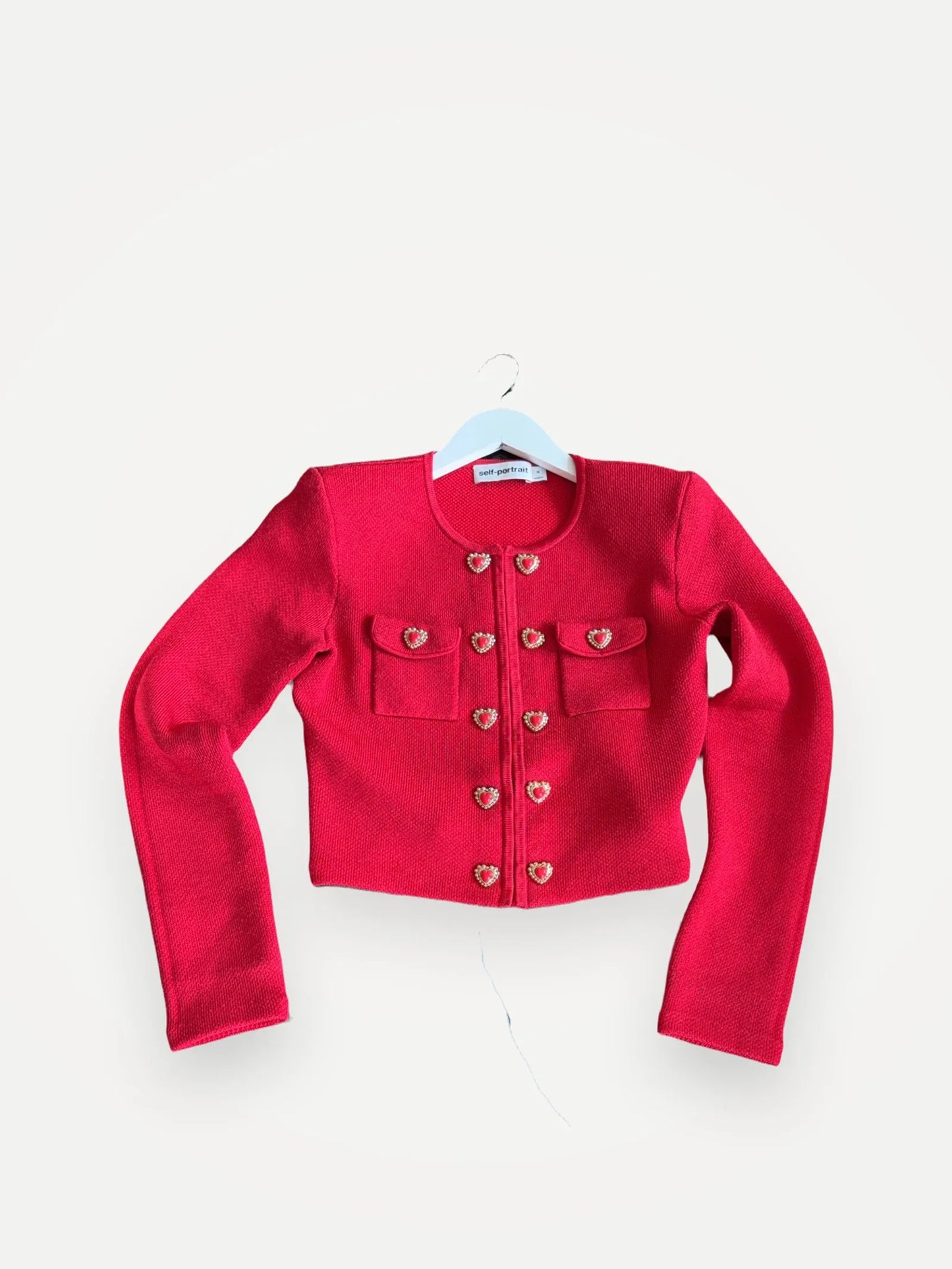 Self-Portrait Red Knit Heart Buttoned-kofta