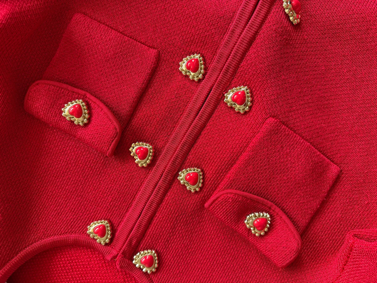 Self-Portrait Red Knit Heart Buttoned-kofta