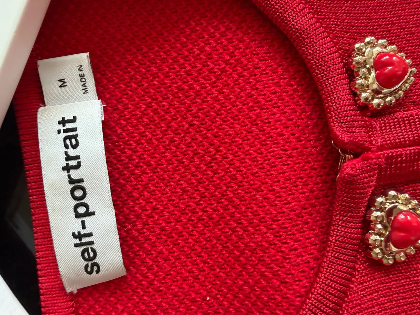 Self-Portrait Red Knit Heart Buttoned-kofta