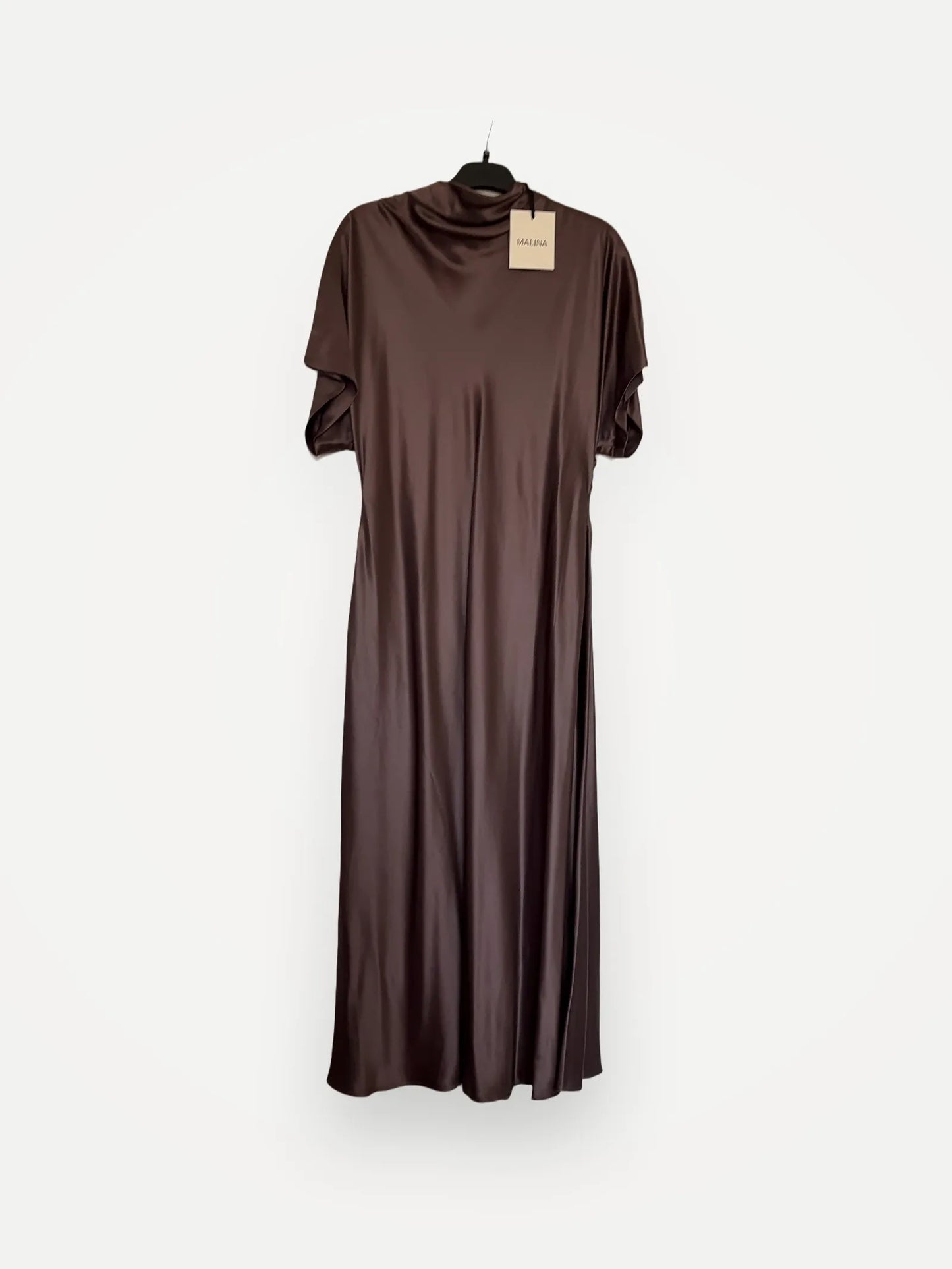 By Malina Alivia Short Sleeve Satin Midi-klänning NWT