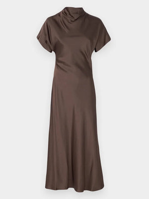 By Malina Alivia Short Sleeve Satin Midi-klänning NWT