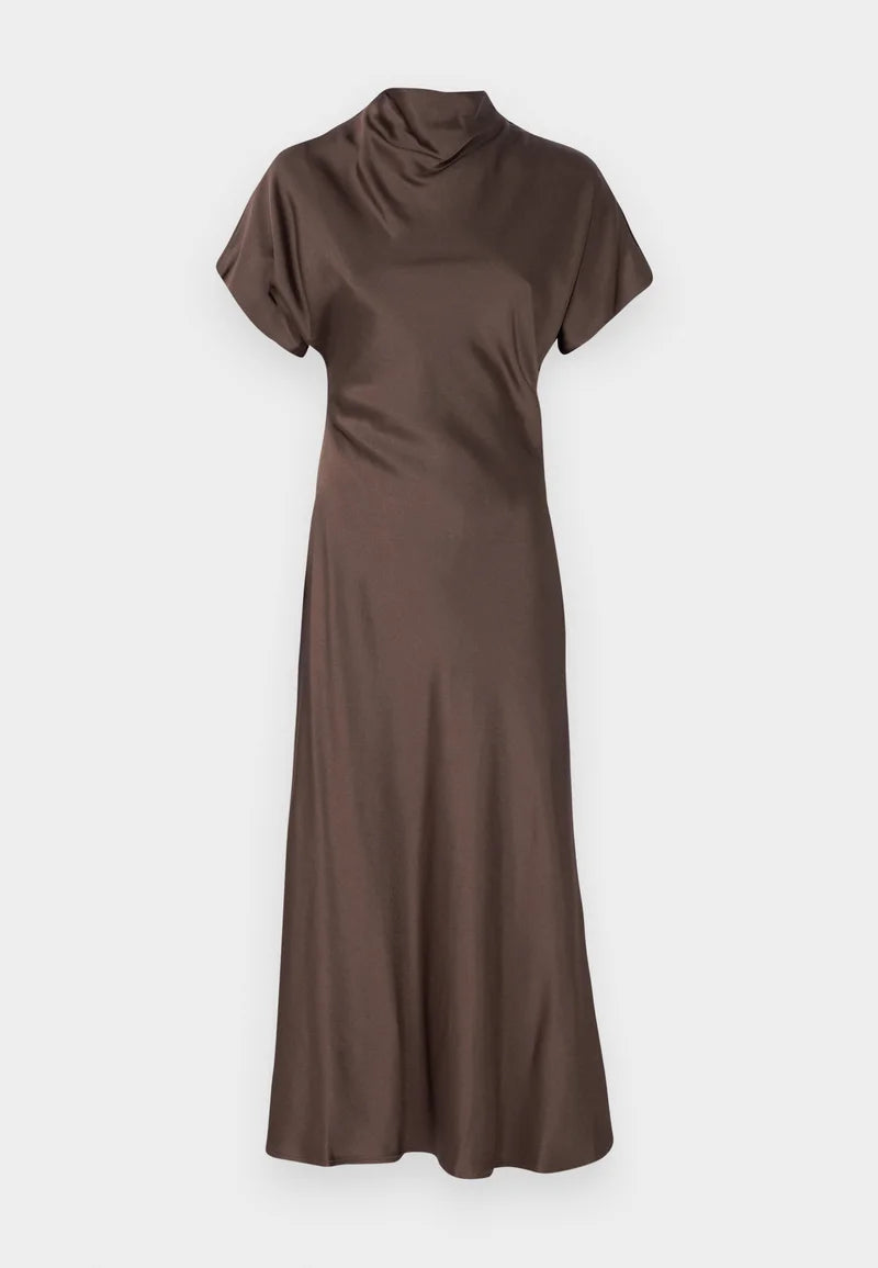 By Malina Alivia Short Sleeve Satin Midi-klänning NWT