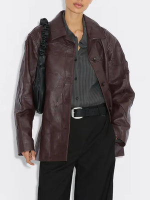 Holzweiler Regular Leather - 1216 Burgundy Leather jacket