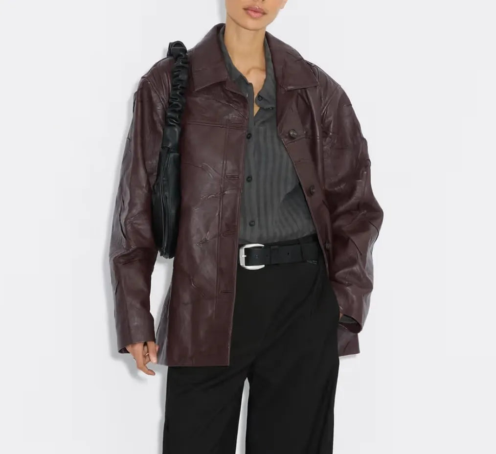 Holzweiler Regular Leather - 1216 Burgundy Leather jacket